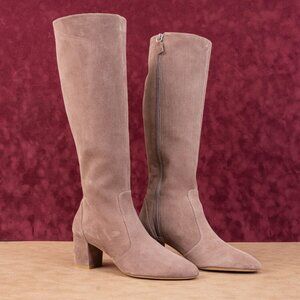 Stuart Weitzman Wmn Yuliana Slouch Rose Suede Dress Office Zip Knee Boots sz 7.5